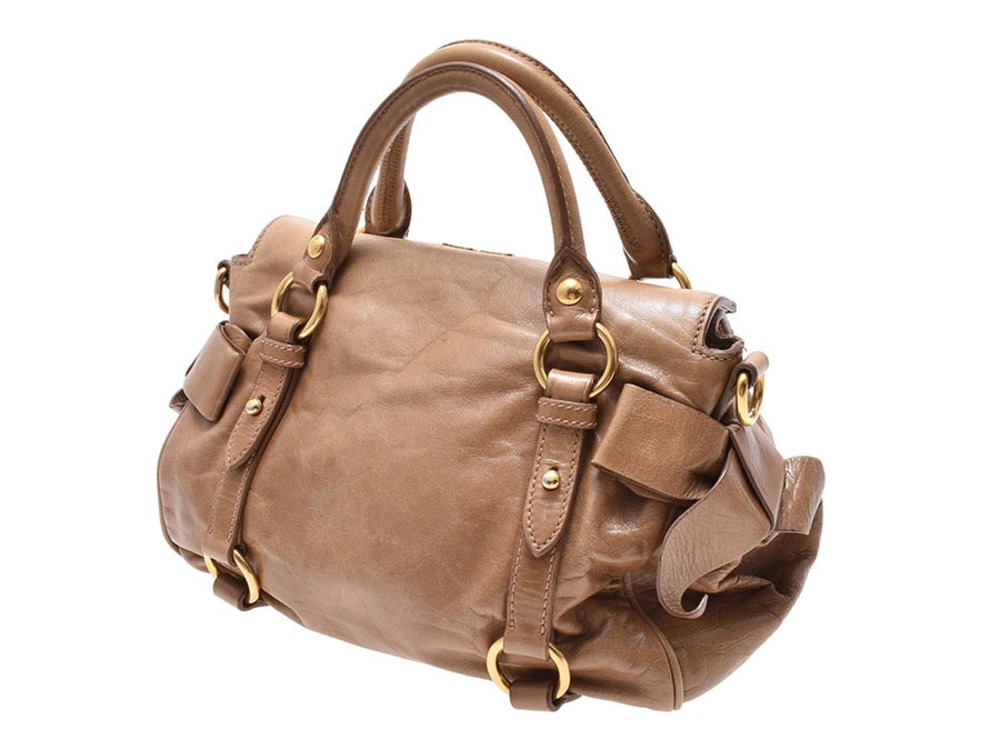 Miu Miu Lux leather Bag Ribbon Side brown 2Way bows Vitello Brown